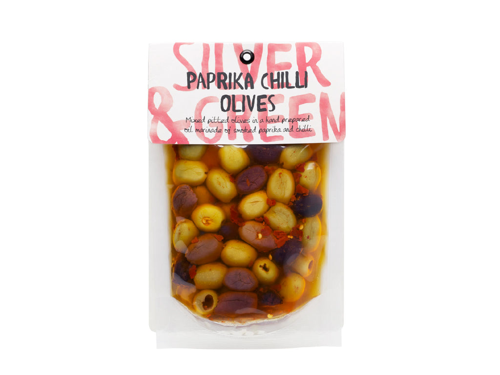 Silver & Green Paprika Chilli Mixed Pitted Olives